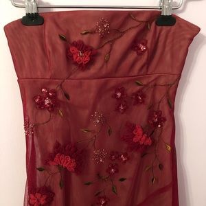 BCBGMaxAzria Maroon embroidered gown
